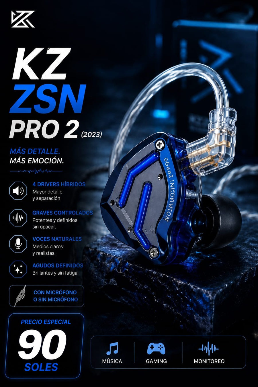 KZ ZSN PRO 2 - Audífonos In-Ear Híbridos