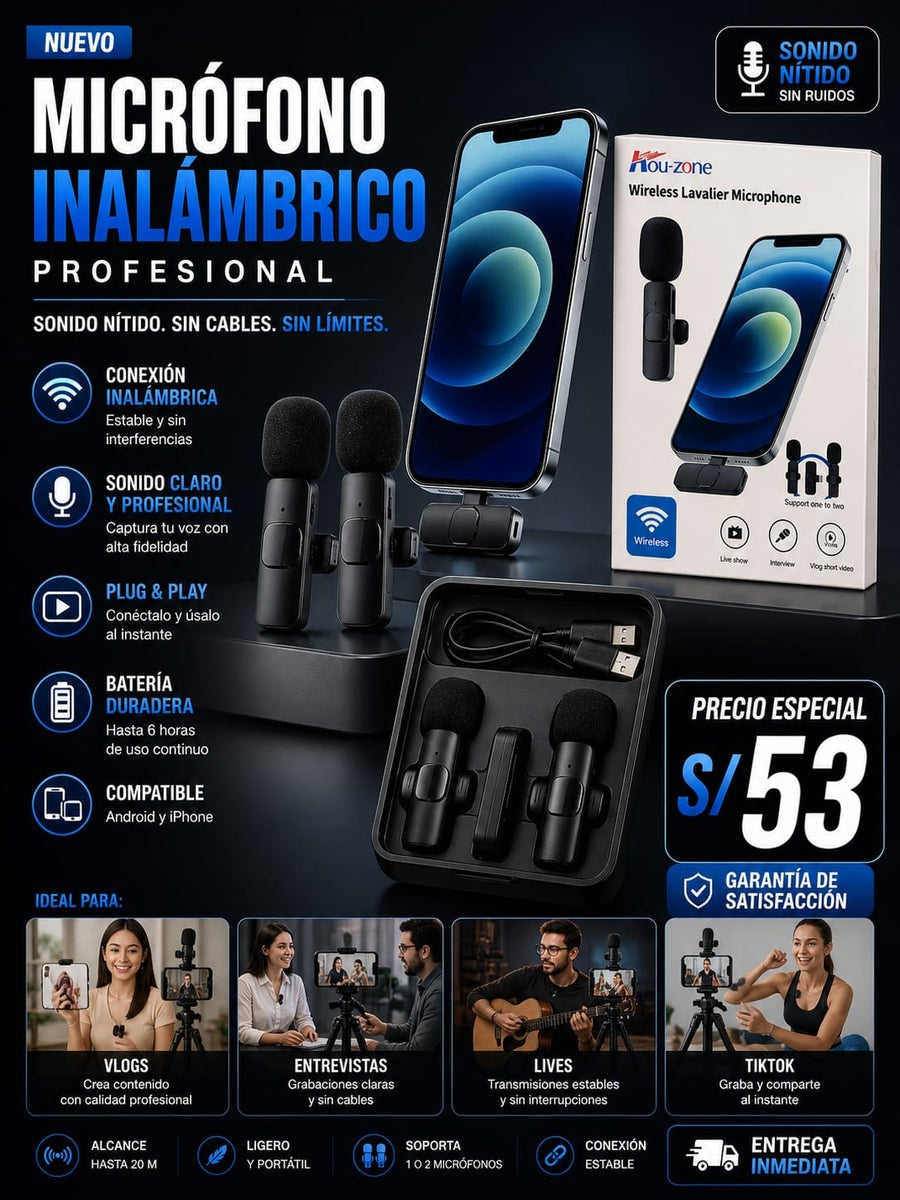 Microfono Inalambrico Doble para Celular