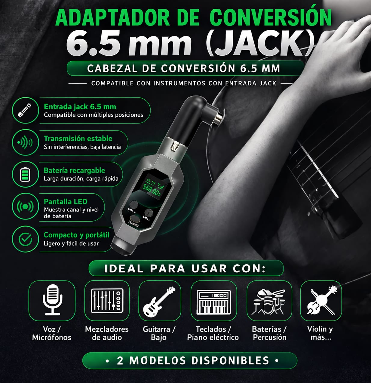 Sistema Inalambrico 2.4GHz para Microfono e Instrumentos - 80m