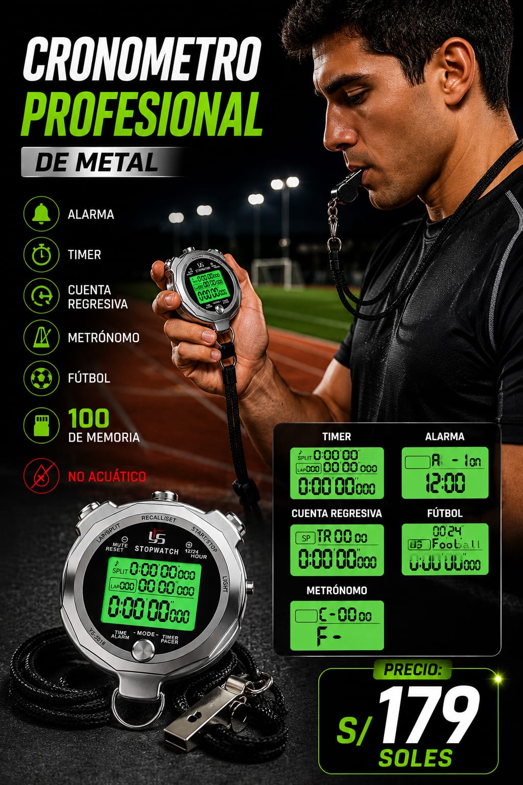 Cronometro profesional de metal 100 memorias - imagen TAYMI Peru 1