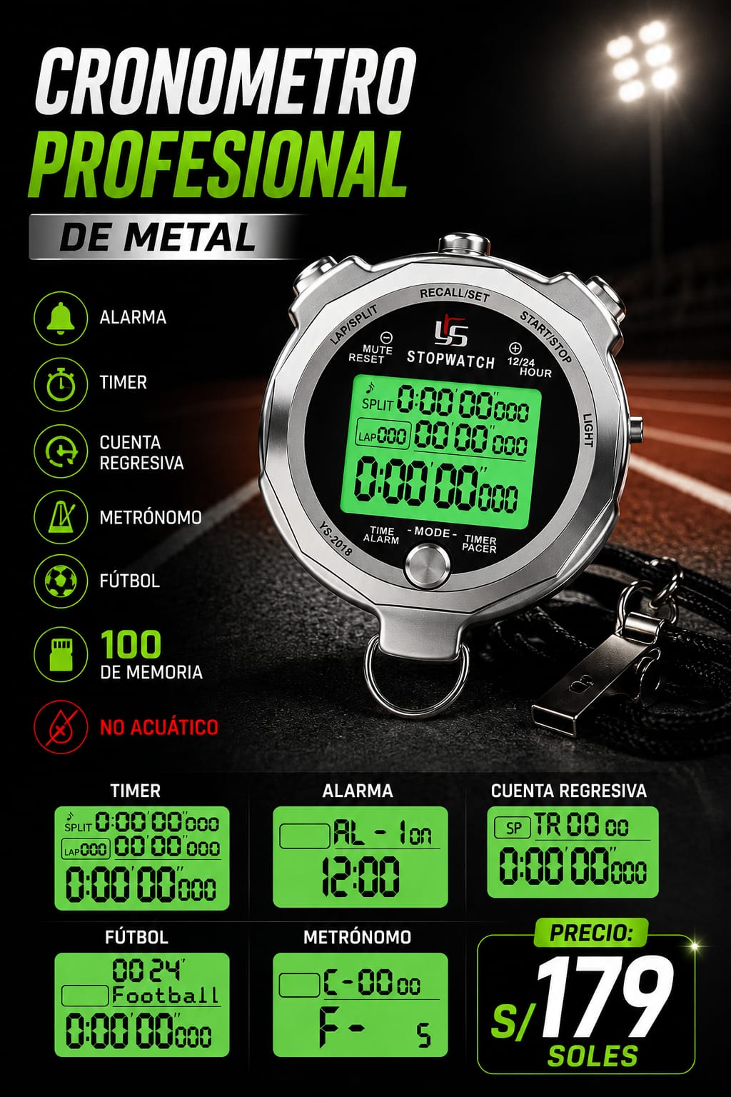 Cronometro profesional de metal 100 memorias - imagen TAYMI Peru 2