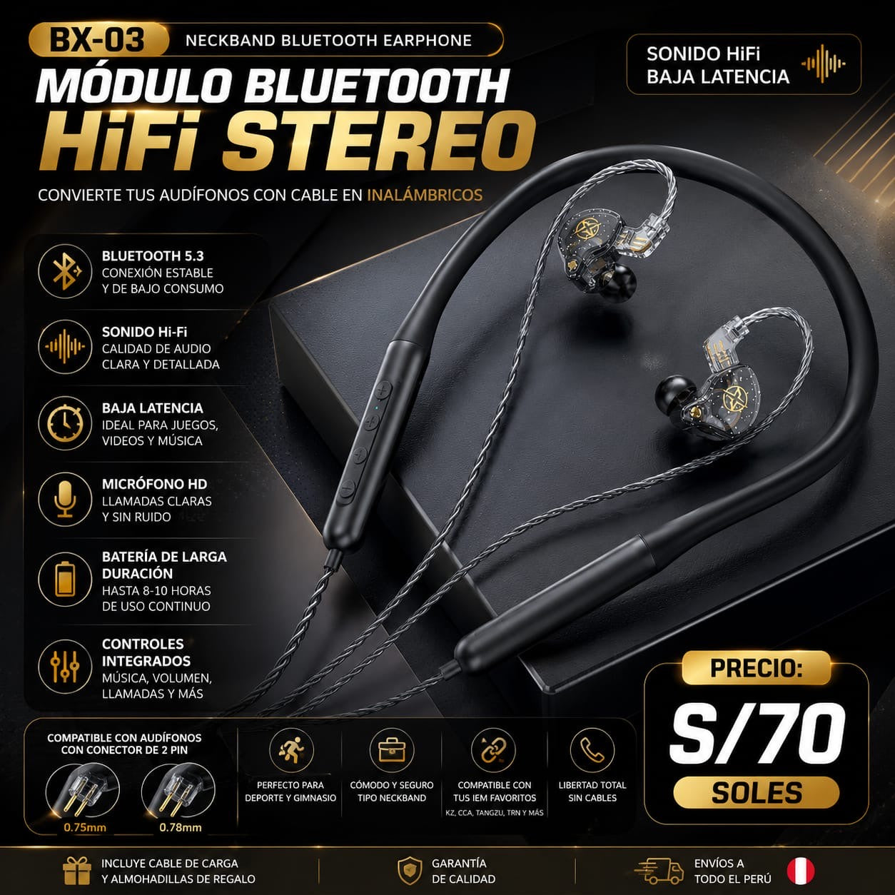 BX-03 + KZ Gale - Set Bluetooth Audiofilo - referencia Modulo Bluetooth BX-03 para Audifonos IEM
