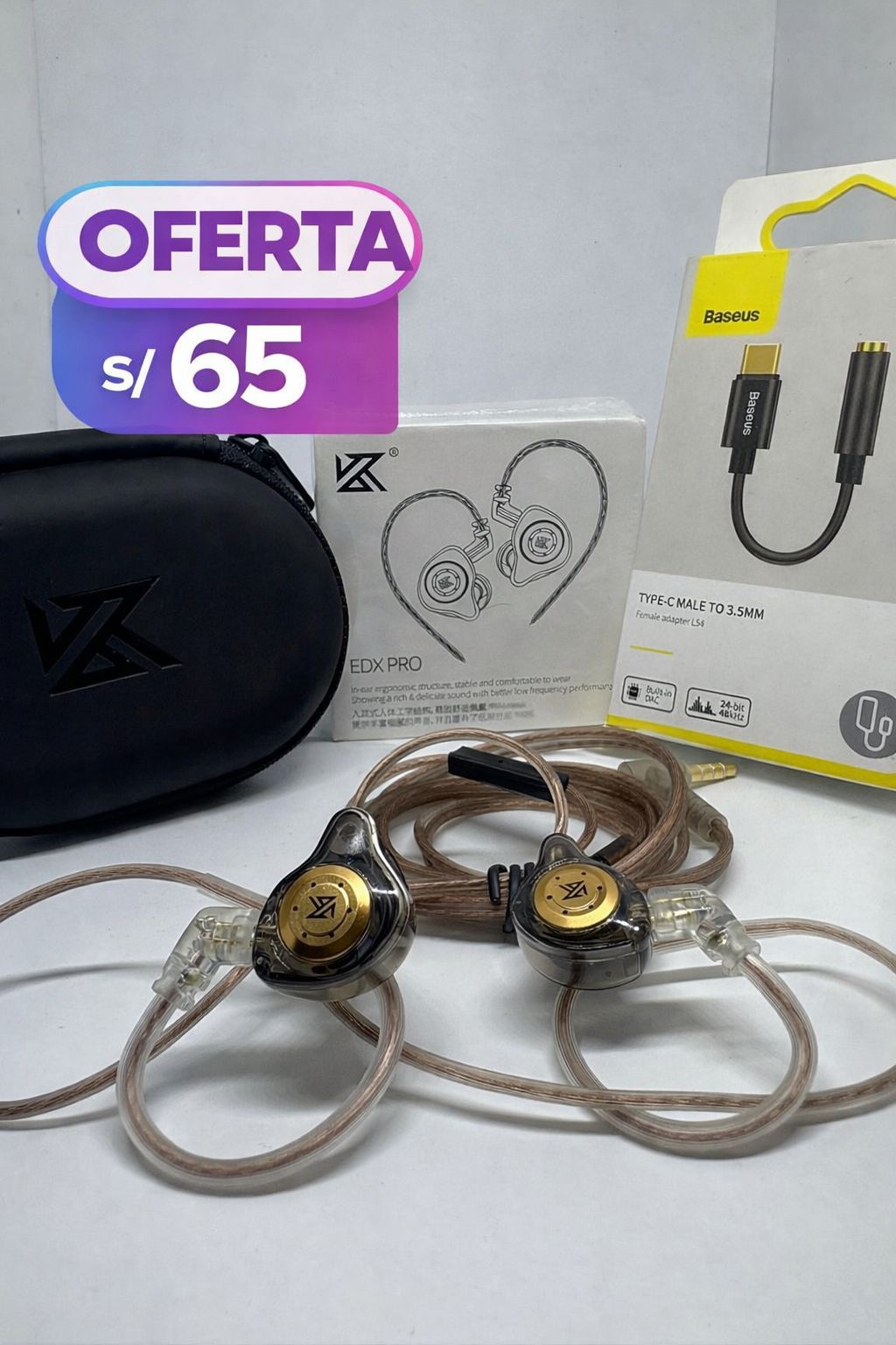 KZ EDX PRO + Adaptador Baseus Tipo C + Estuche Pro