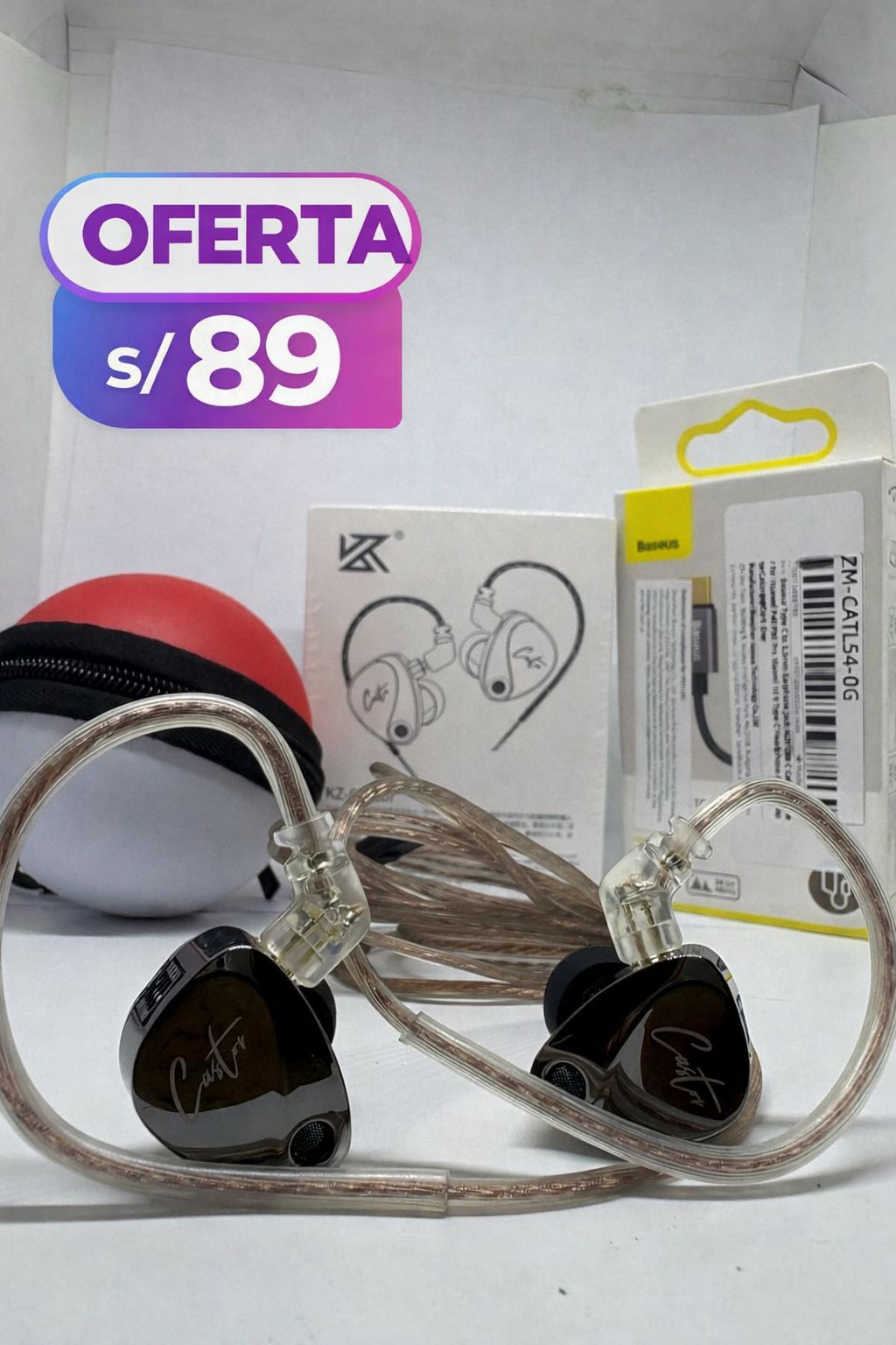 KZ Castor Bass + Adaptador Baseus + Estuche Pokebola