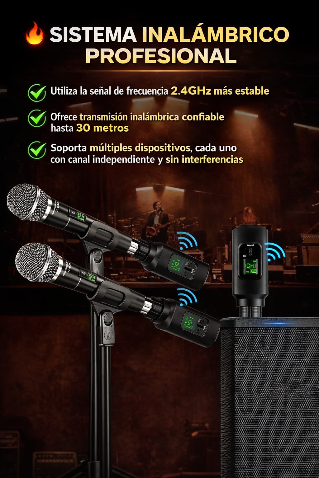 Sistema Inalambrico para Microfono e Instrumentos 2.4GHz