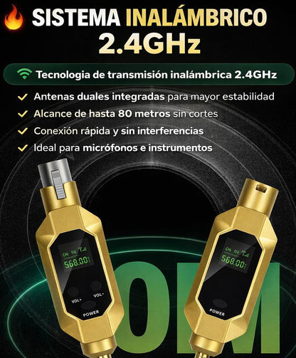 Sistema Inalambrico 2.4GHz para Microfono e Instrumentos - 80m