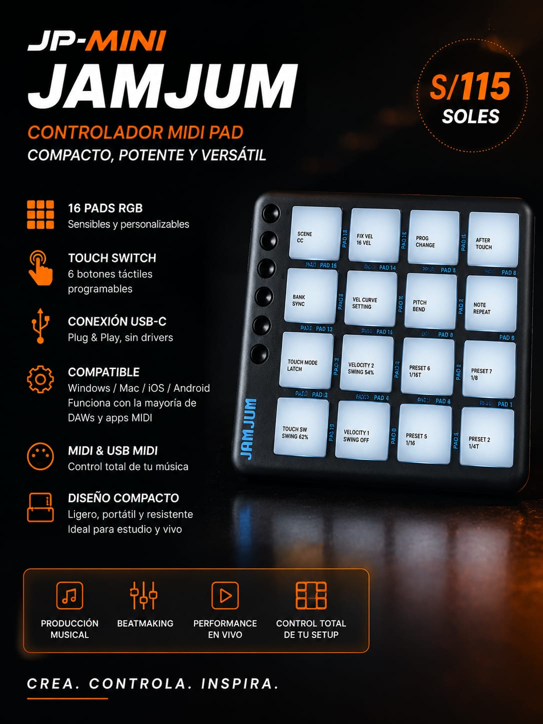 JP-MINI JAMJUM Controlador MIDI Pad