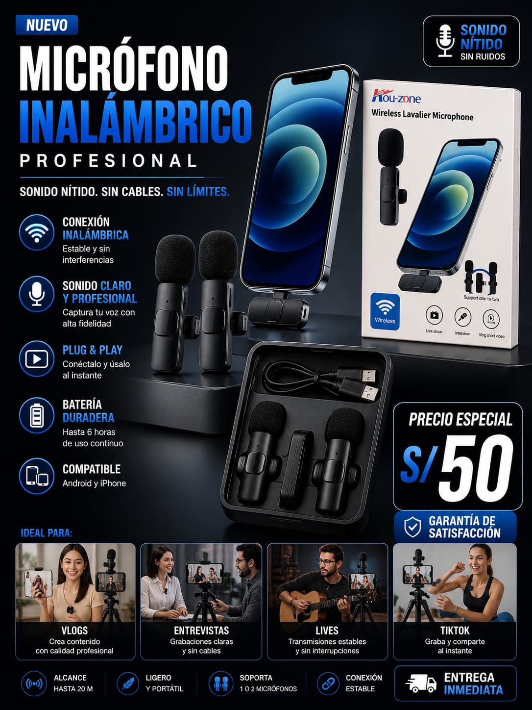 Microfono Inalambrico Doble para Celular