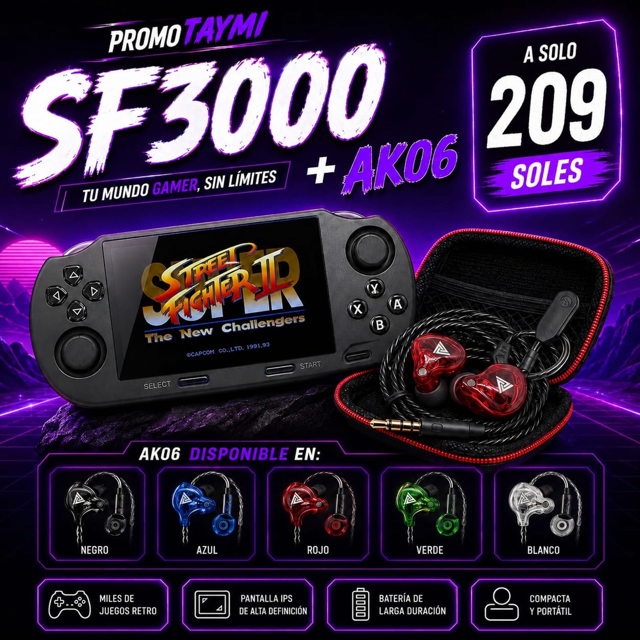 PROMOTAYMI SF3000 + AK06 + Estuche - promo consola retro con audifonos AK06